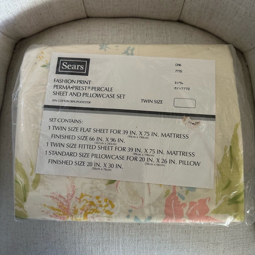 Vintage SEARS PERCALE Floral Twin Sheet Set 60s 70s Colorful Cottage Shabby NEW